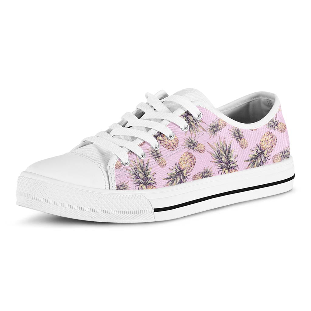 Pink Vintage Pineapple Pattern Print White Low Top Sneakers