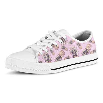 Pink Vintage Pineapple Pattern Print White Low Top Sneakers