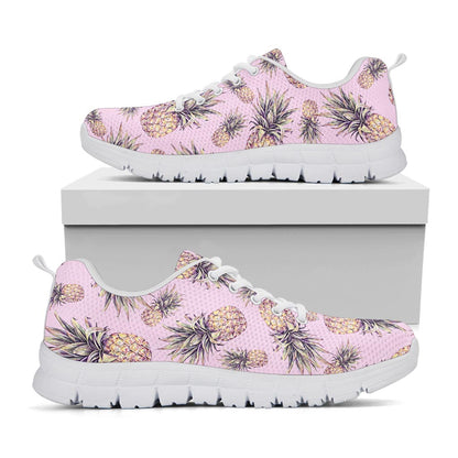 Pink Vintage Pineapple Pattern Print White Running Shoes