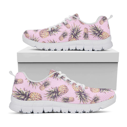 Pink Vintage Pineapple Pattern Print White Running Shoes