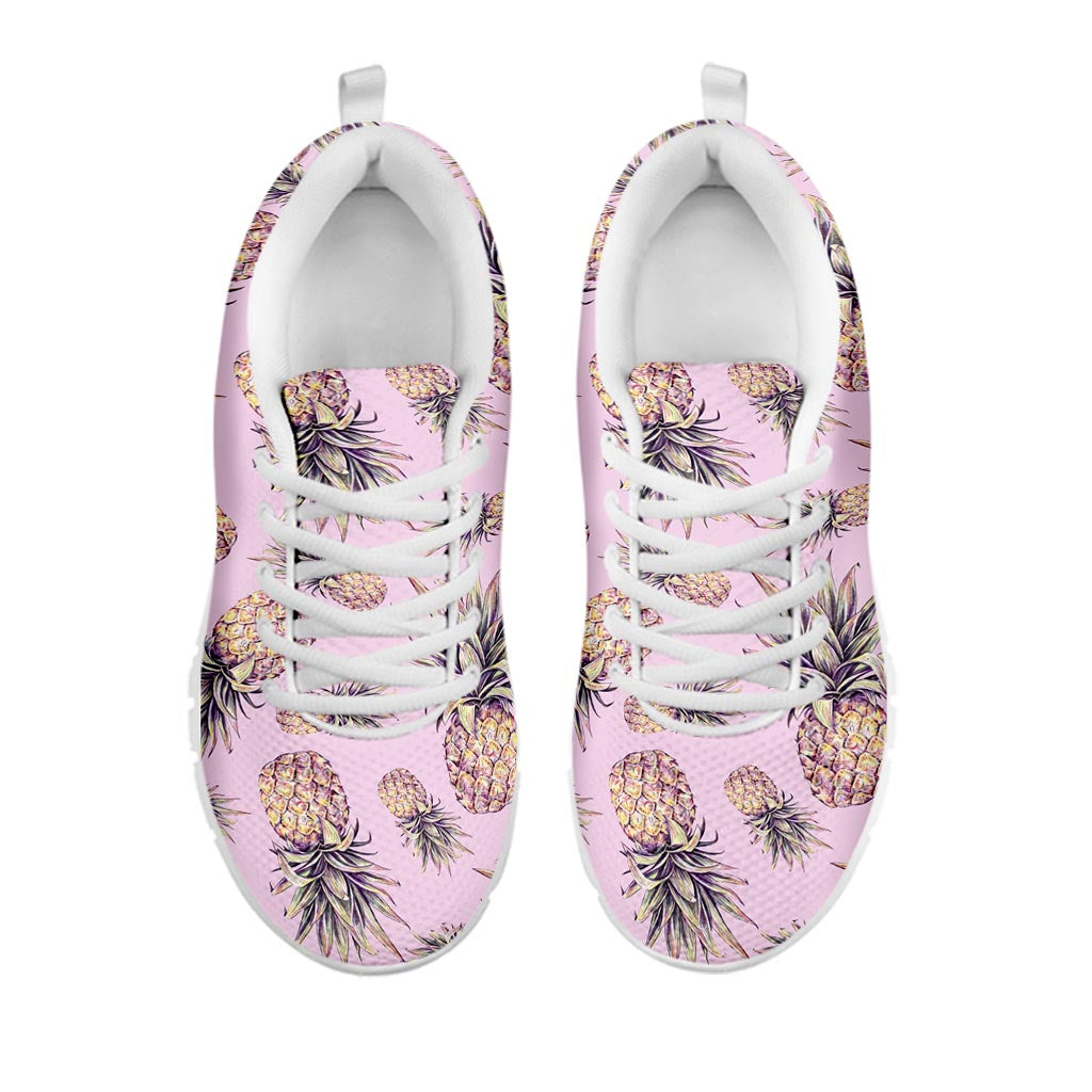 Pink Vintage Pineapple Pattern Print White Running Shoes