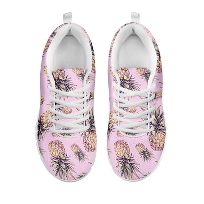 Pink Vintage Pineapple Pattern Print White Running Shoes