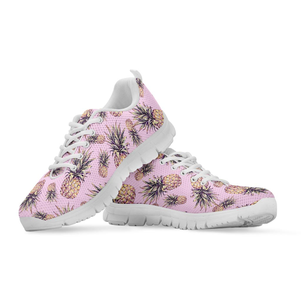 Pink Vintage Pineapple Pattern Print White Running Shoes
