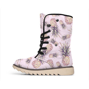 Pink Vintage Pineapple Pattern Print Winter Boots