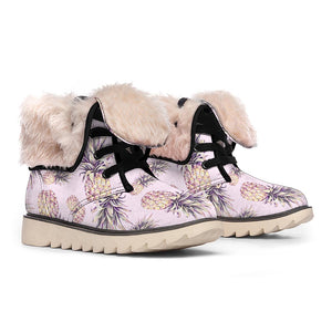 Pink Vintage Pineapple Pattern Print Winter Boots