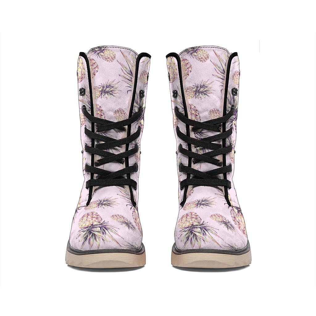 Pink Vintage Pineapple Pattern Print Winter Boots