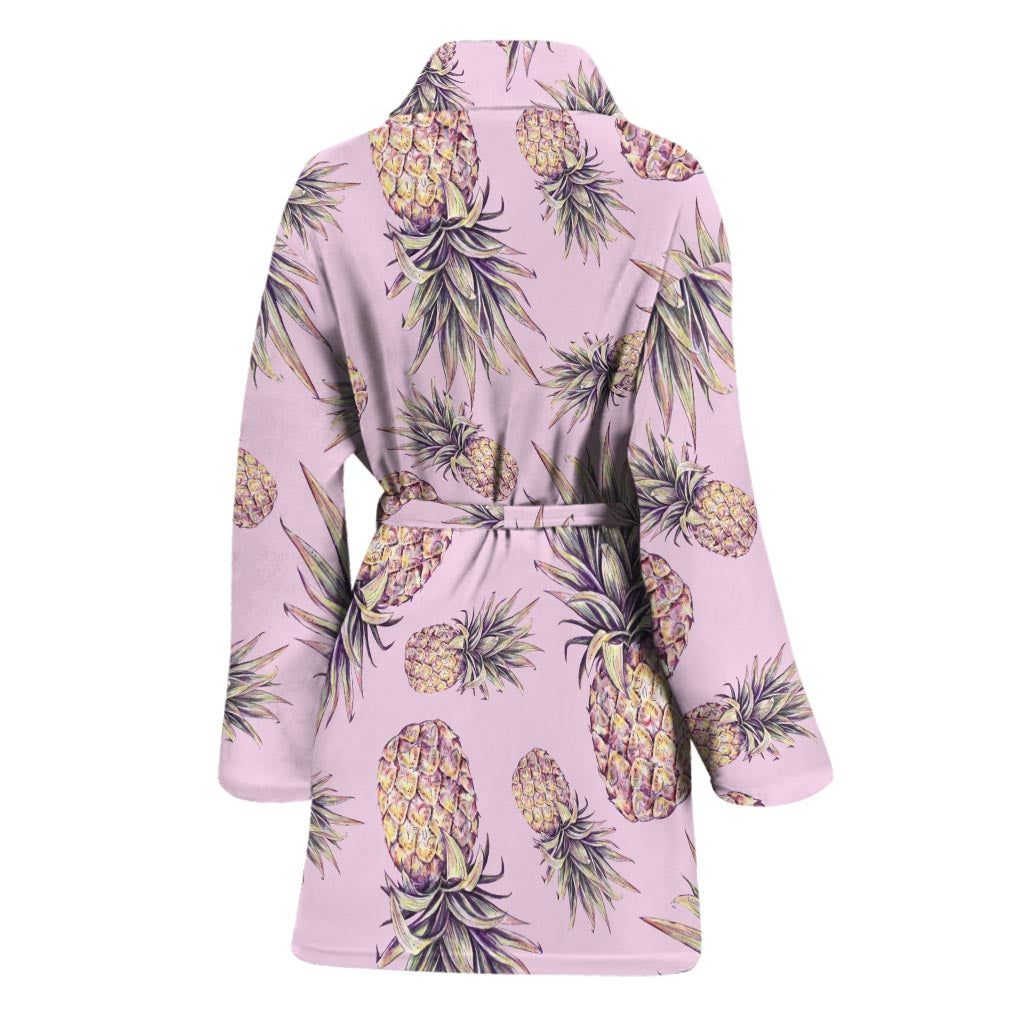 Pink Vintage Pineapple Pattern Print Women's Bathrobe