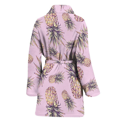 Pink Vintage Pineapple Pattern Print Women's Bathrobe