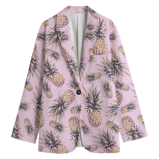 Pink Vintage Pineapple Pattern Print Women's Blazer
