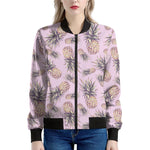Pink Vintage Pineapple Pattern Print Women's Bomber Jacket