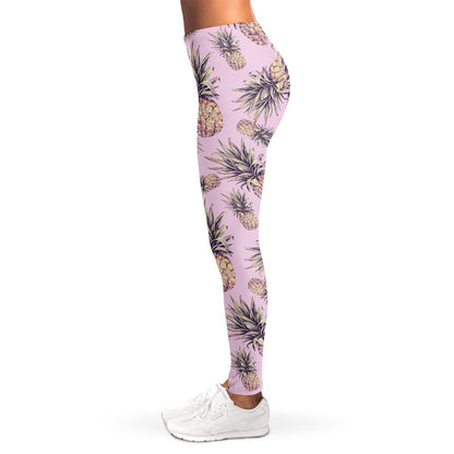 Pink Vintage Pineapple Pattern Print Women's Leggings