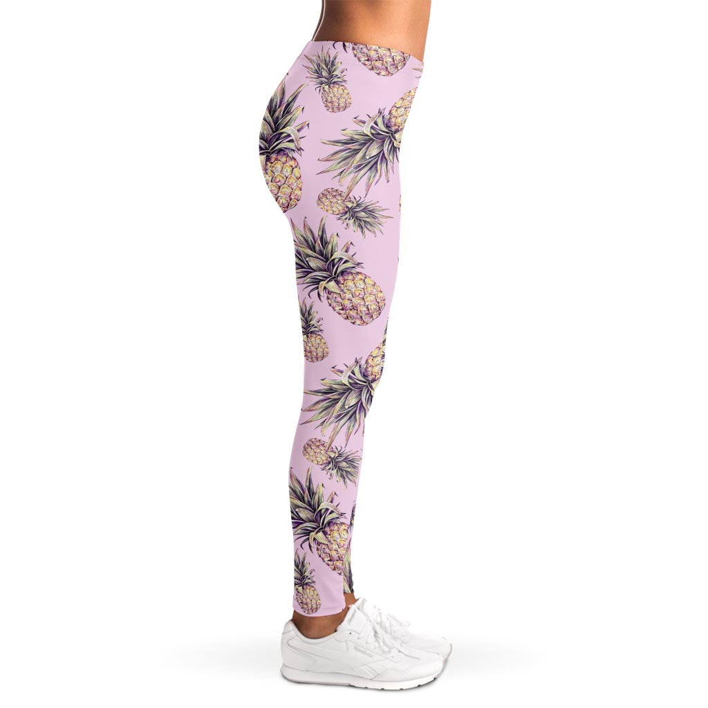 Pink Vintage Pineapple Pattern Print Women's Leggings
