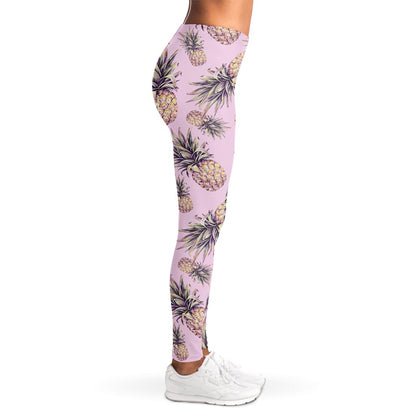 Pink Vintage Pineapple Pattern Print Women's Leggings