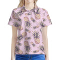 Pink Vintage Pineapple Pattern Print Women's Polo Shirt