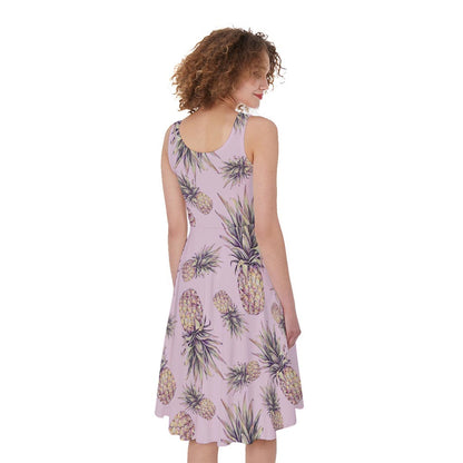 Pink Vintage Pineapple Pattern Print Women's Sleeveless Dress