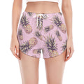 Pink Vintage Pineapple Pattern Print Women's Split Running Shorts