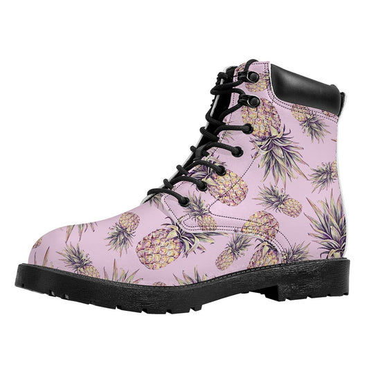 Pink Vintage Pineapple Pattern Print Work Boots