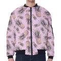 Pink Vintage Pineapple Pattern Print Zip Sleeve Bomber Jacket