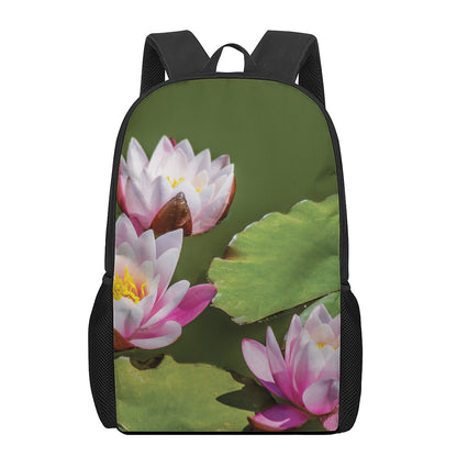Pink Water Lilies Print 17 Inch Backpack