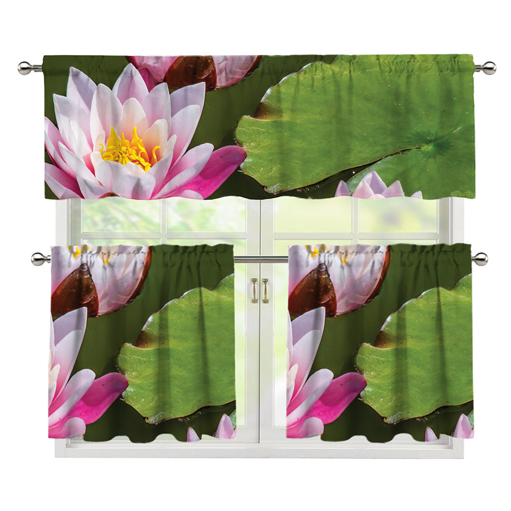 Pink Water Lilies Print 3 Piece Kitchen Curtains