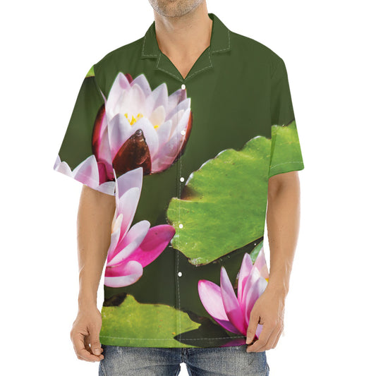 Pink Water Lilies Print Aloha Shirt