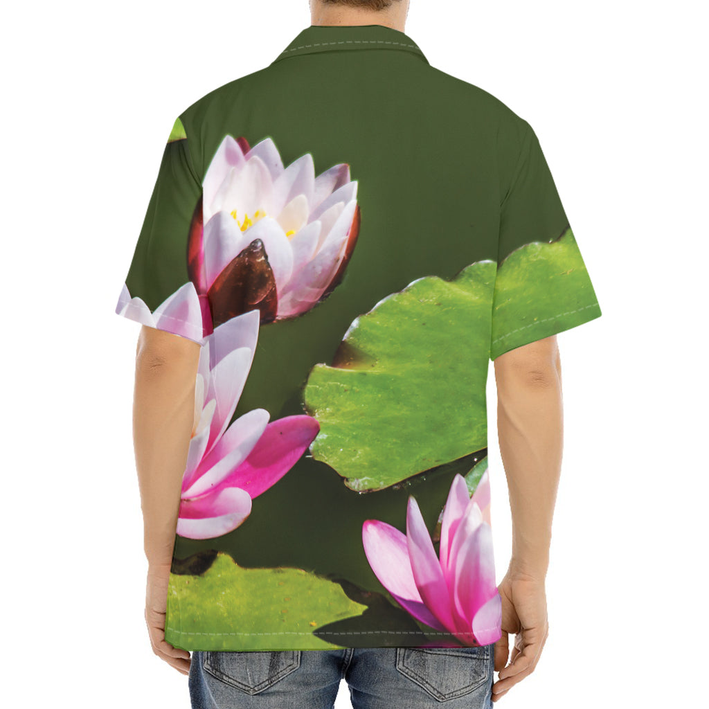 Pink Water Lilies Print Aloha Shirt
