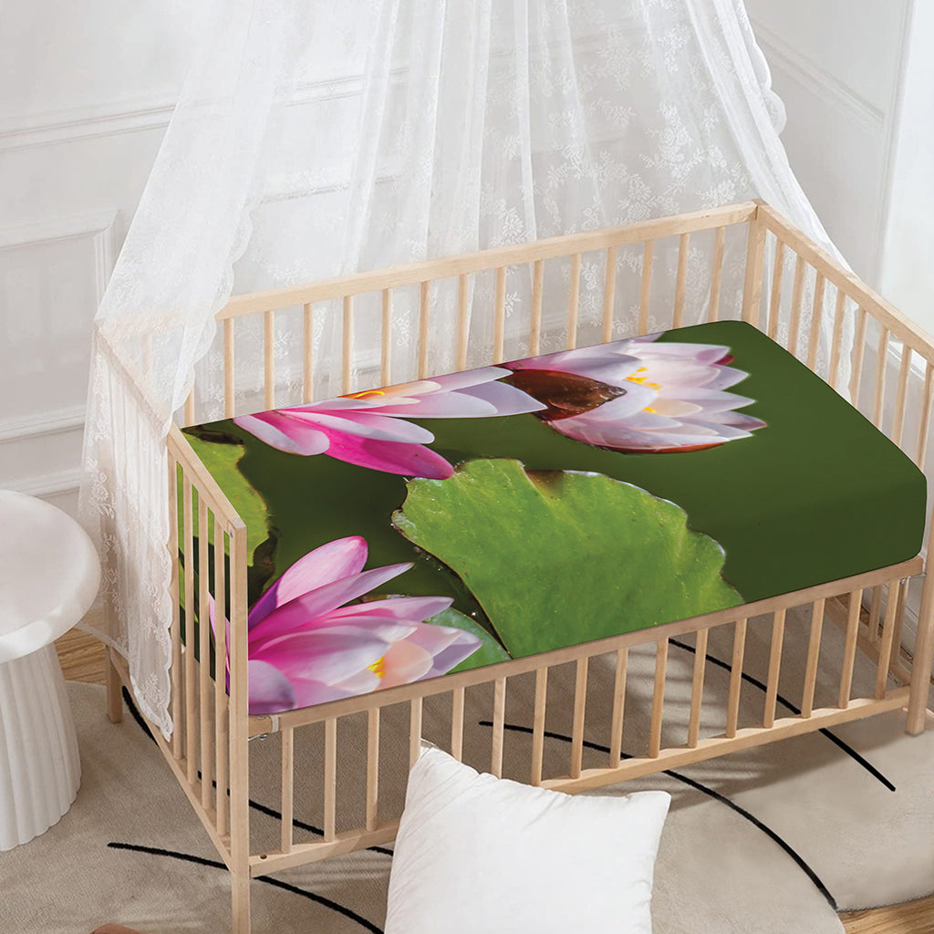 Pink Water Lilies Print Baby Crib Sheet