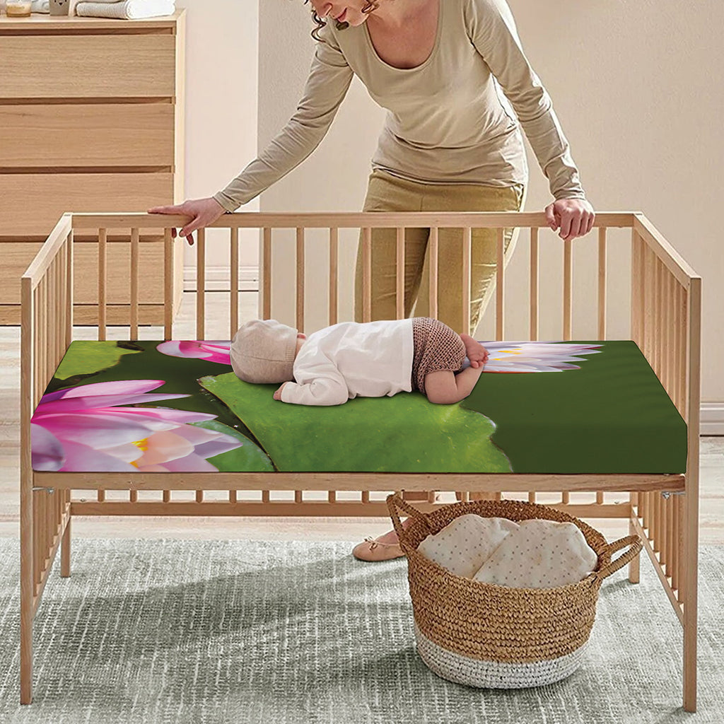 Pink Water Lilies Print Baby Crib Sheet