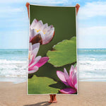 Pink Water Lilies Print Beach Towel