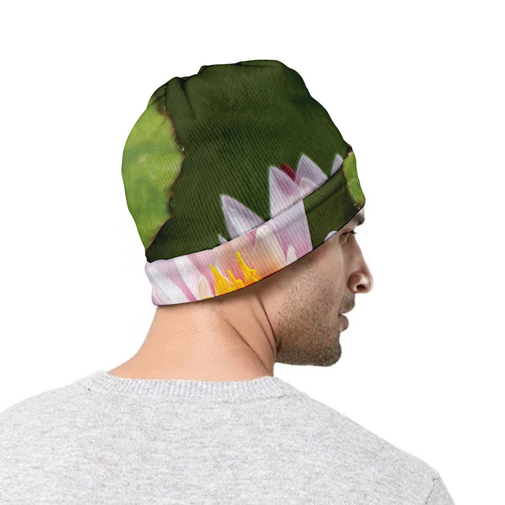 Pink Water Lilies Print Beanie