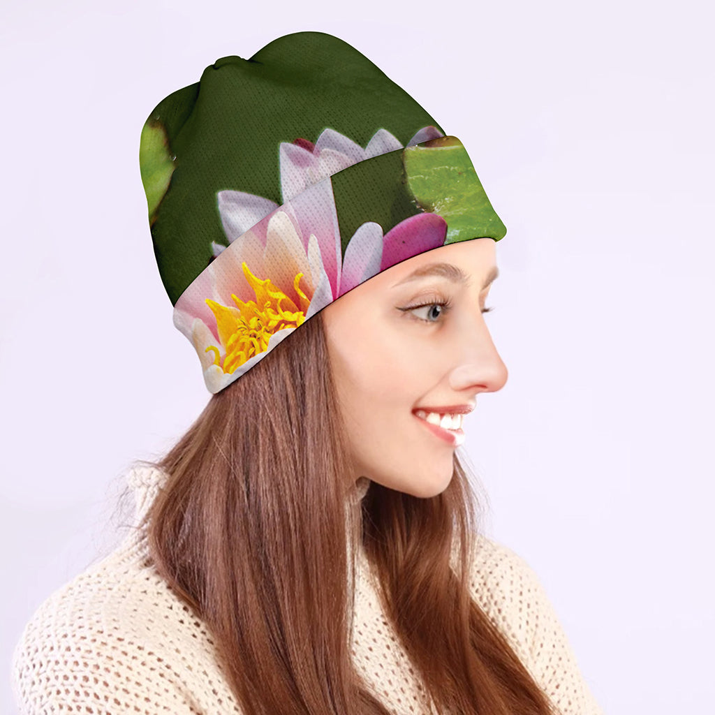 Pink Water Lilies Print Beanie