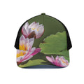 Pink Water Lilies Print Black Mesh Trucker Hat