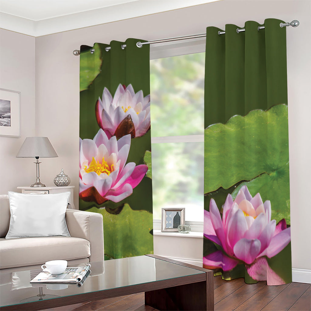 Pink Water Lilies Print Blackout Grommet Curtains