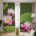 Pink Water Lilies Print Dimout Pencil Pleat Curtains