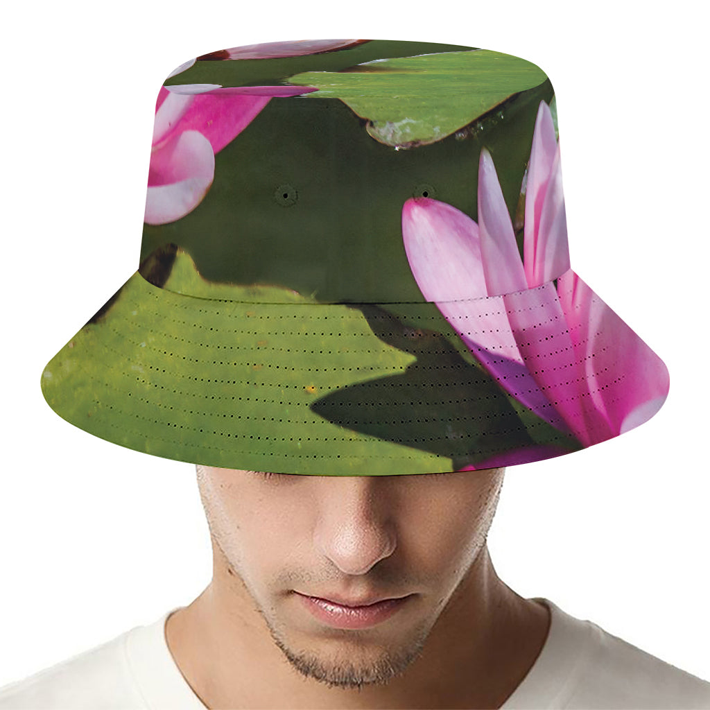 Pink Water Lilies Print Bucket Hat