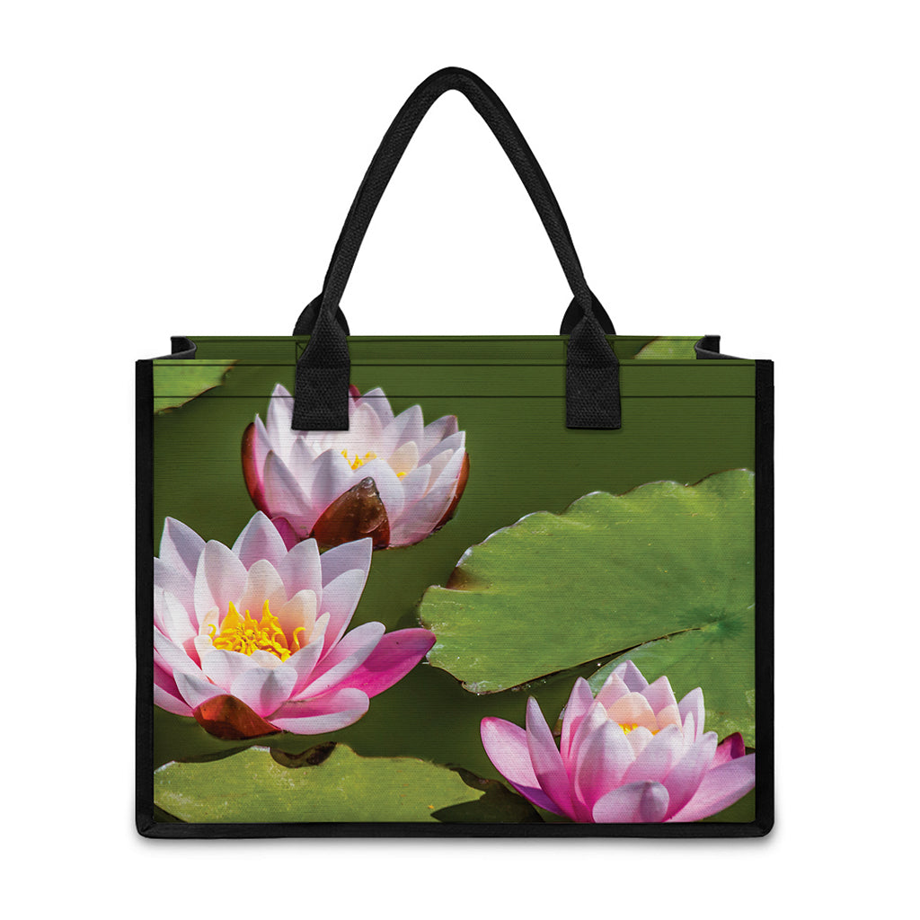 Pink Water Lilies Print Canvas Tote Bag