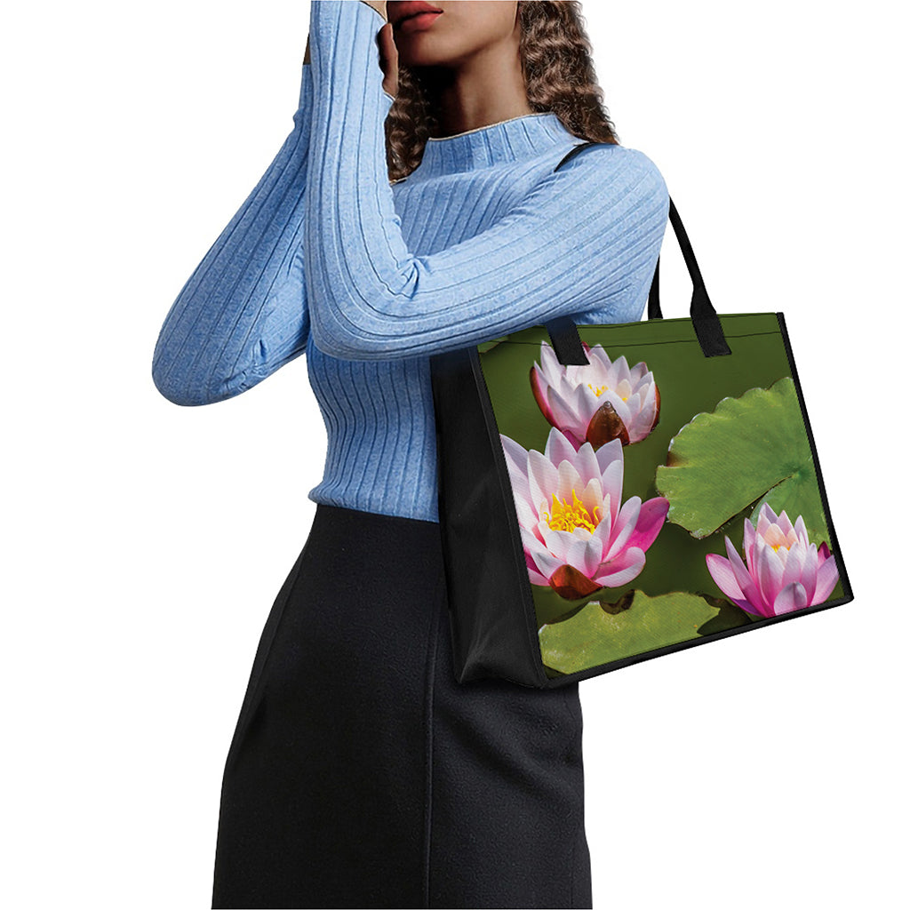 Pink Water Lilies Print Canvas Tote Bag