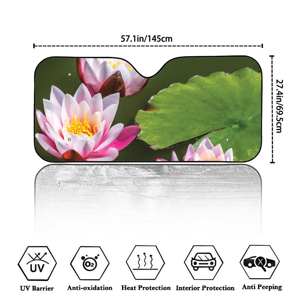 Pink Water Lilies Print Car Windshield Sun Shade