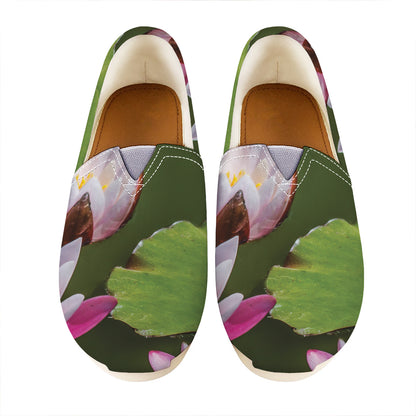 Pink Water Lilies Print Casual Shoes