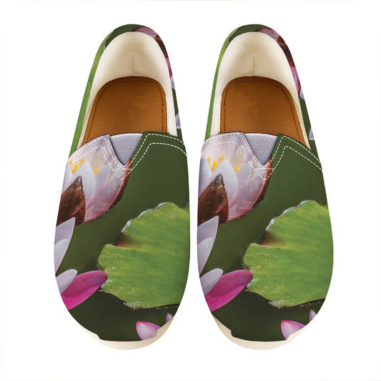 Pink Water Lilies Print Casual Shoes