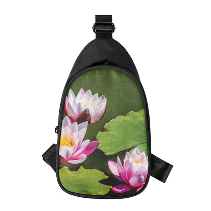 Pink Water Lilies Print Chest Bag
