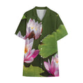 Pink Water Lilies Print Cotton Hawaiian Shirt