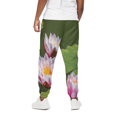 Pink Water Lilies Print Cotton Pants