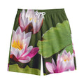 Pink Water Lilies Print Cotton Shorts