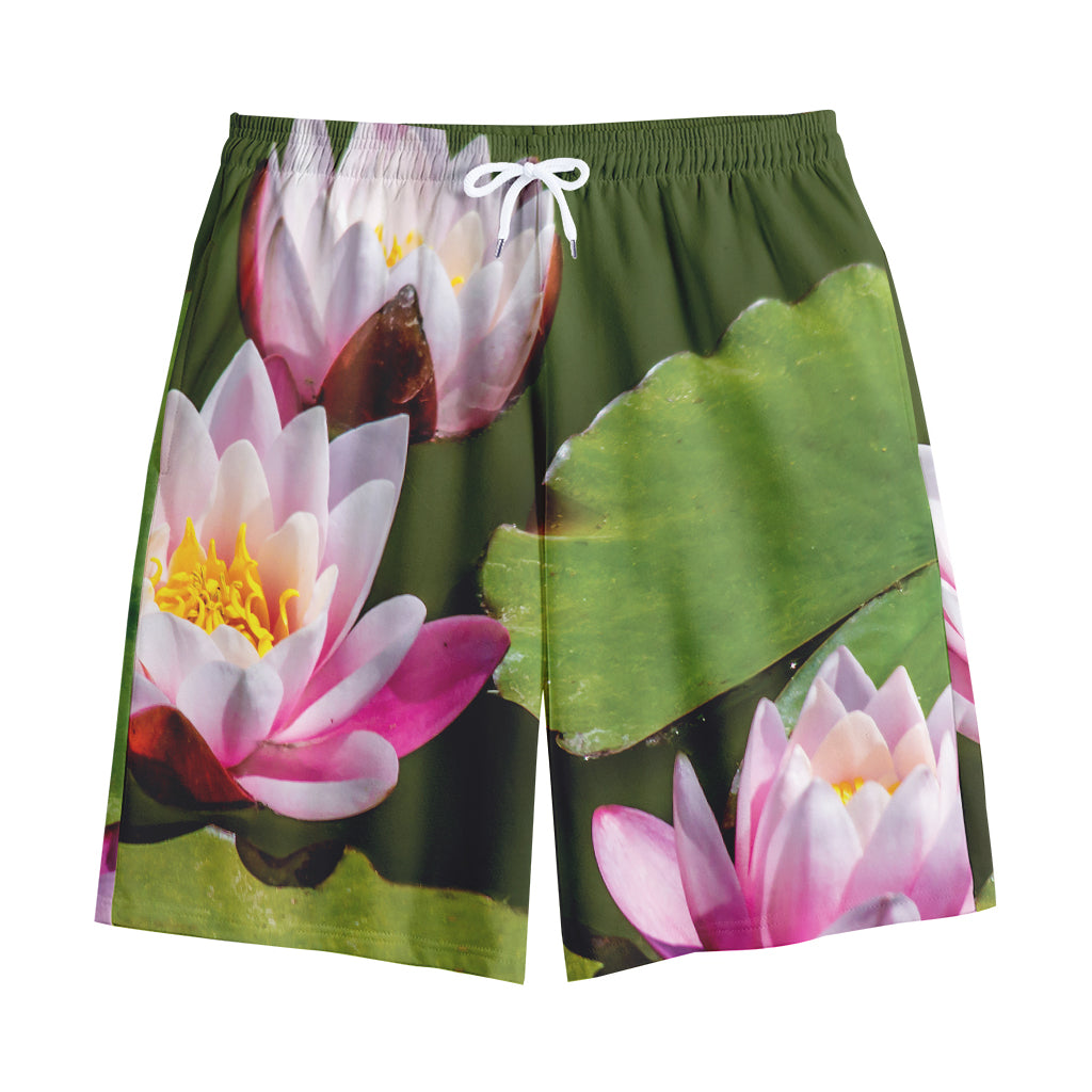 Pink Water Lilies Print Cotton Shorts