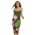Pink Water Lilies Print Cross Back Cami Dress