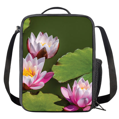 Pink Water Lilies Print Crossbody Lunch Bag