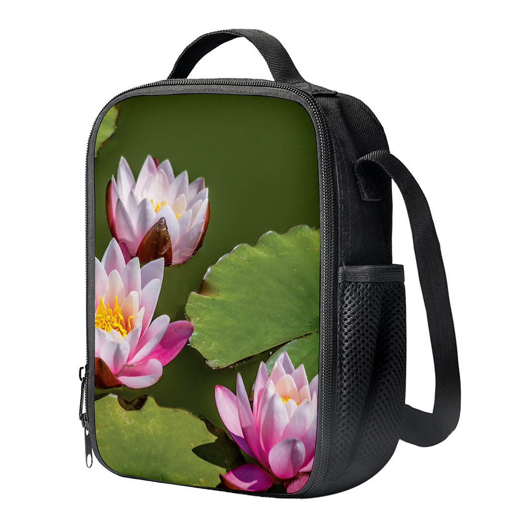 Pink Water Lilies Print Crossbody Lunch Bag