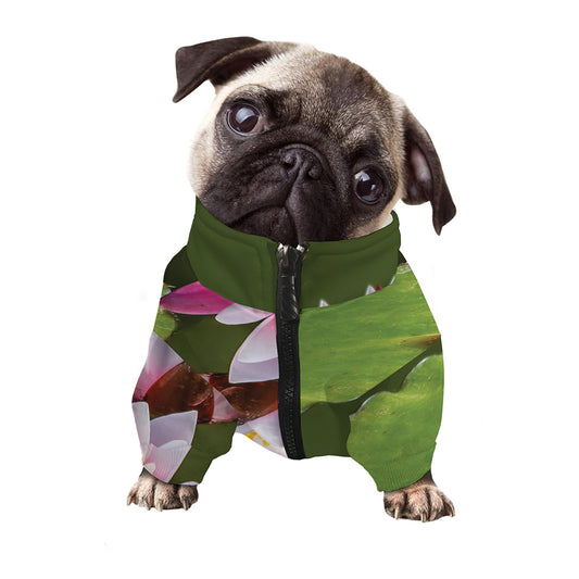 Pink Water Lilies Print Dog Zip Up Jacket