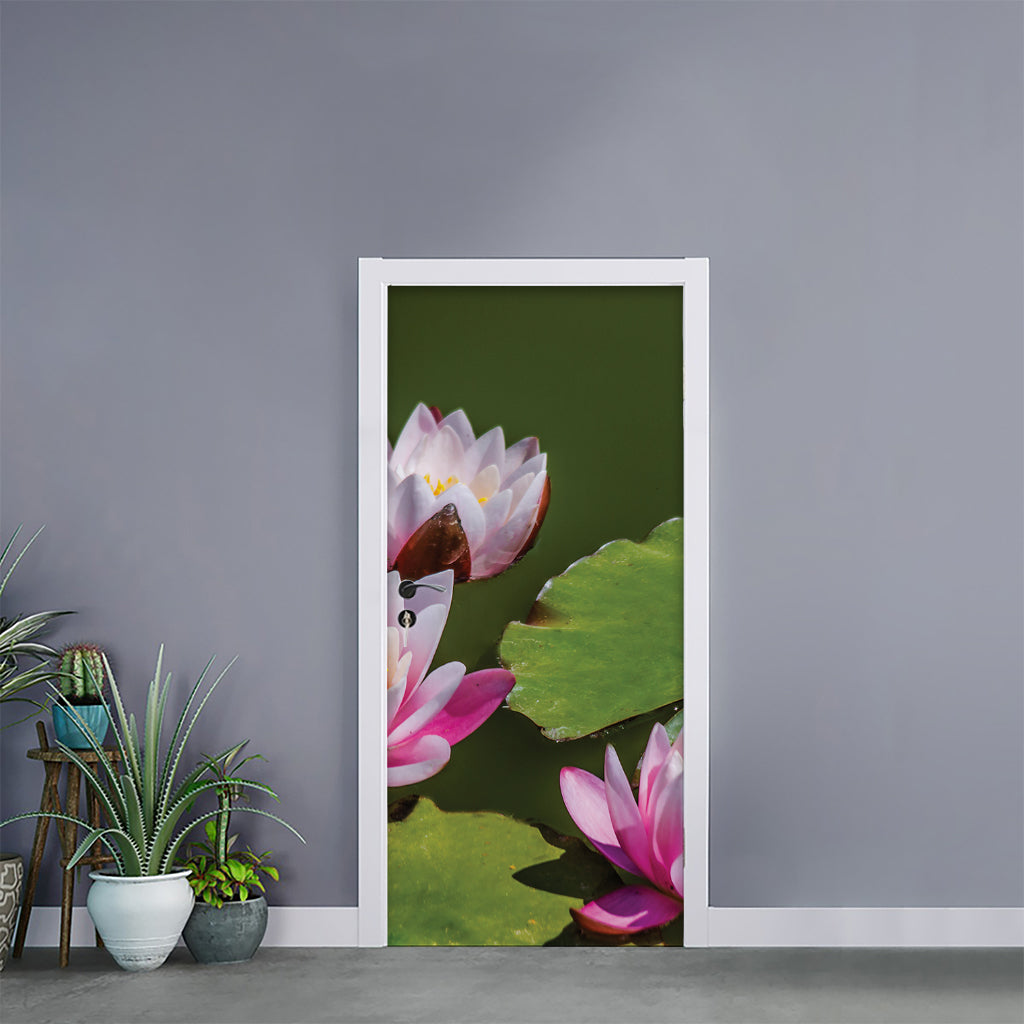 Pink Water Lilies Print Door Sticker